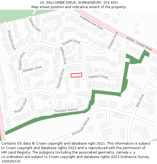 24, SALCOMBE DRIVE, SHREWSBURY, SY2 6SH: Location map and indicative extent of plot