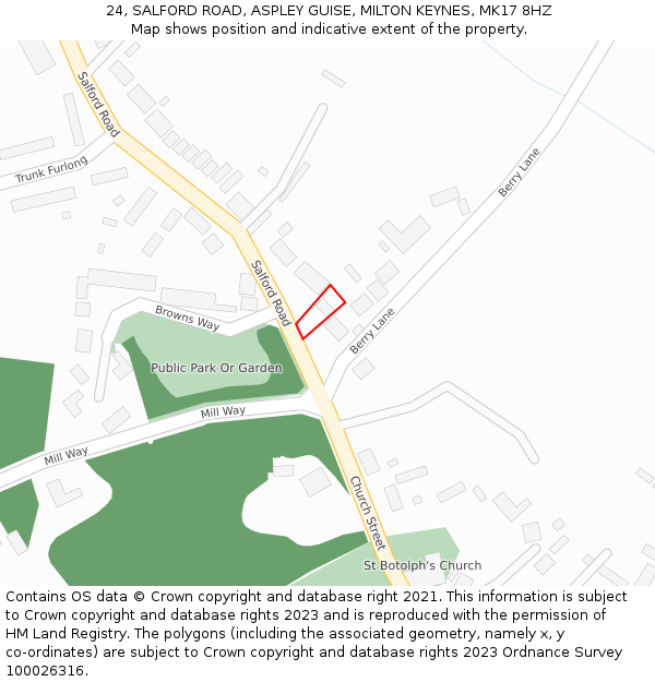 24, SALFORD ROAD, ASPLEY GUISE, MILTON KEYNES, MK17 8HZ: Location map and indicative extent of plot