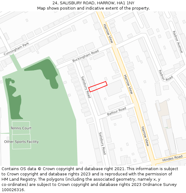 24, SALISBURY ROAD, HARROW, HA1 1NY: Location map and indicative extent of plot