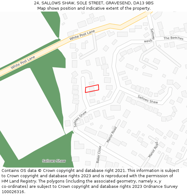 24, SALLOWS SHAW, SOLE STREET, GRAVESEND, DA13 9BS: Location map and indicative extent of plot