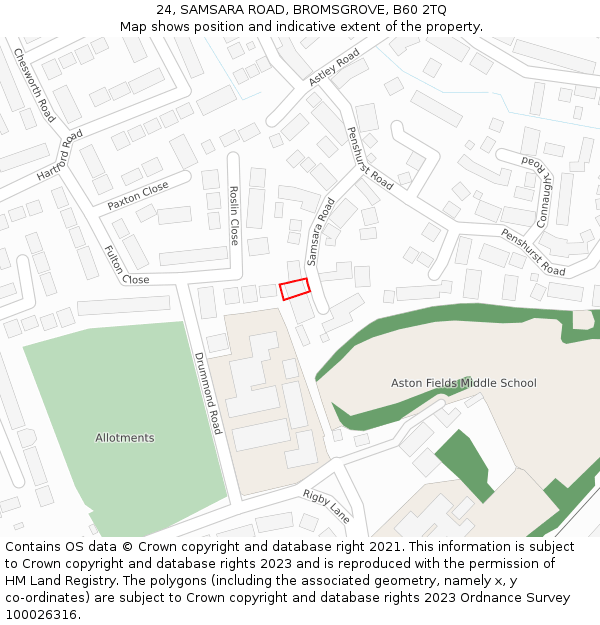 24, SAMSARA ROAD, BROMSGROVE, B60 2TQ: Location map and indicative extent of plot