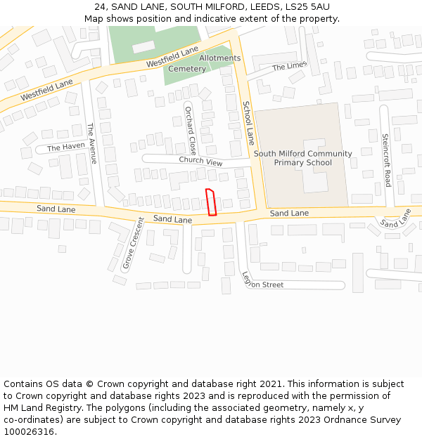 24, SAND LANE, SOUTH MILFORD, LEEDS, LS25 5AU: Location map and indicative extent of plot