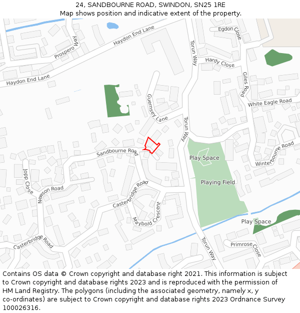 24, SANDBOURNE ROAD, SWINDON, SN25 1RE: Location map and indicative extent of plot