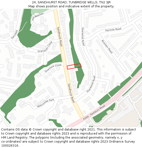 24, SANDHURST ROAD, TUNBRIDGE WELLS, TN2 3JR: Location map and indicative extent of plot