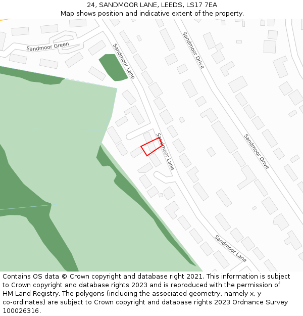 24, SANDMOOR LANE, LEEDS, LS17 7EA: Location map and indicative extent of plot