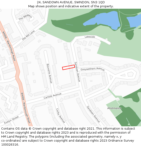 24, SANDOWN AVENUE, SWINDON, SN3 1QD: Location map and indicative extent of plot