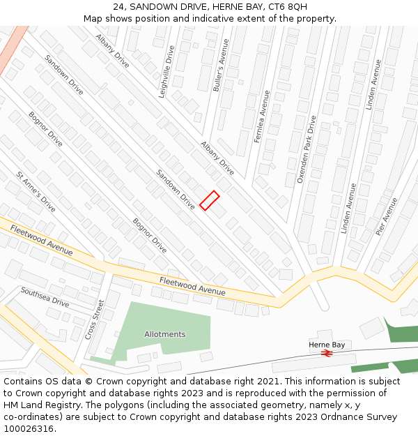 24, SANDOWN DRIVE, HERNE BAY, CT6 8QH: Location map and indicative extent of plot