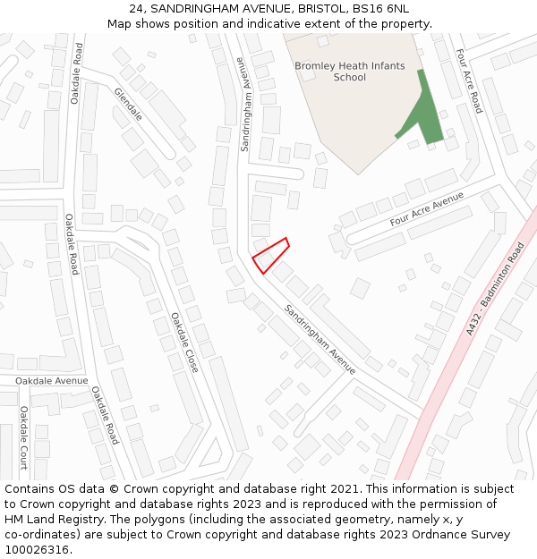 24, SANDRINGHAM AVENUE, BRISTOL, BS16 6NL: Location map and indicative extent of plot