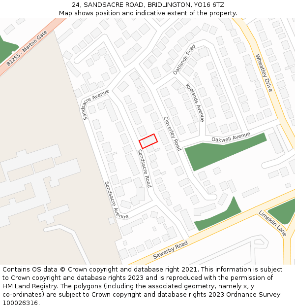 24, SANDSACRE ROAD, BRIDLINGTON, YO16 6TZ: Location map and indicative extent of plot