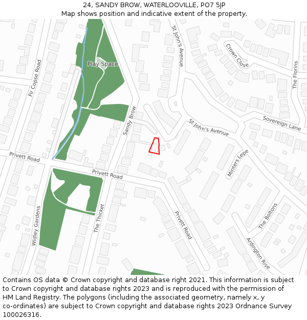 24, SANDY BROW, WATERLOOVILLE, PO7 5JP: Location map and indicative extent of plot