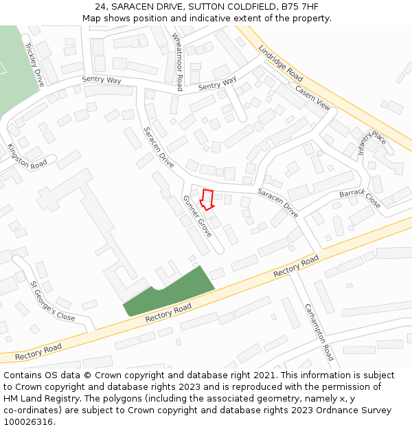24, SARACEN DRIVE, SUTTON COLDFIELD, B75 7HF: Location map and indicative extent of plot