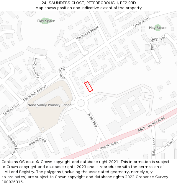 24, SAUNDERS CLOSE, PETERBOROUGH, PE2 9RD: Location map and indicative extent of plot