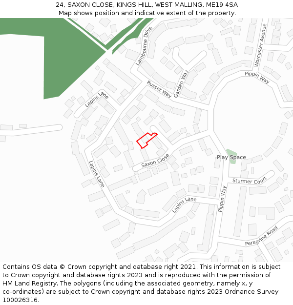 24, SAXON CLOSE, KINGS HILL, WEST MALLING, ME19 4SA: Location map and indicative extent of plot