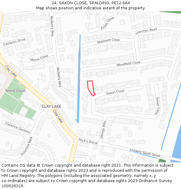 24, SAXON CLOSE, SPALDING, PE12 6AX: Location map and indicative extent of plot