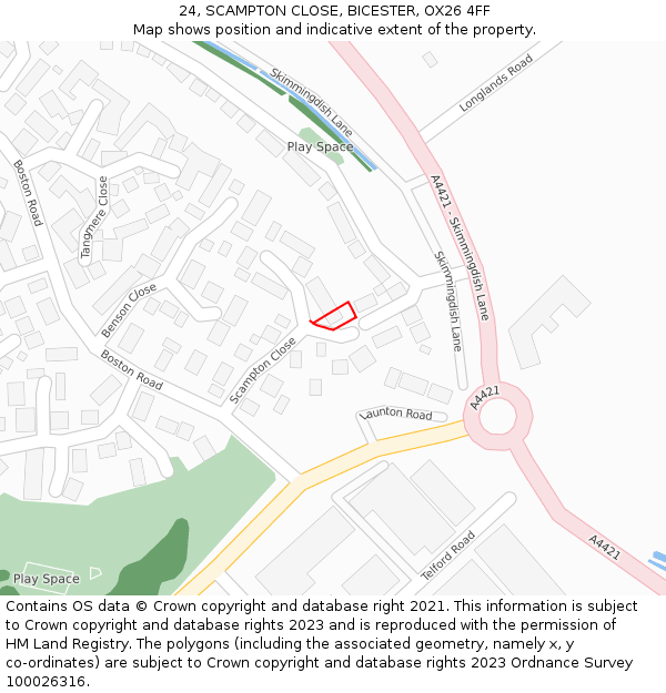 24, SCAMPTON CLOSE, BICESTER, OX26 4FF: Location map and indicative extent of plot