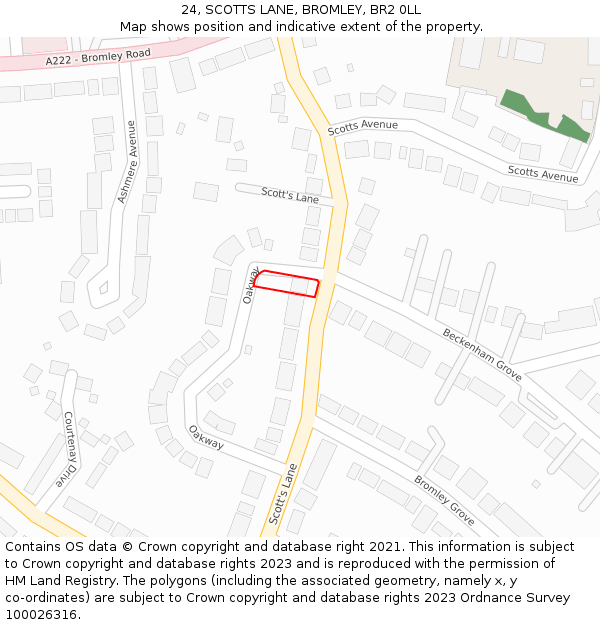 24, SCOTTS LANE, BROMLEY, BR2 0LL: Location map and indicative extent of plot
