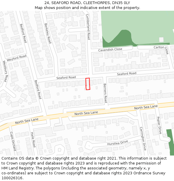24, SEAFORD ROAD, CLEETHORPES, DN35 0LY: Location map and indicative extent of plot