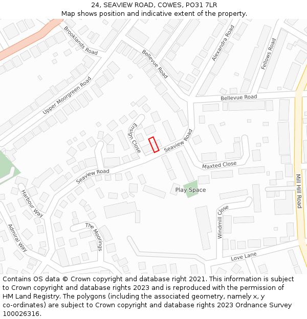 24, SEAVIEW ROAD, COWES, PO31 7LR: Location map and indicative extent of plot