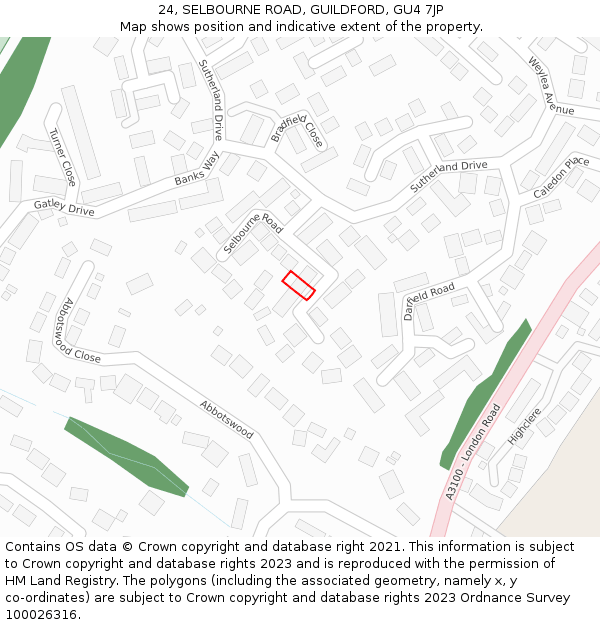 24, SELBOURNE ROAD, GUILDFORD, GU4 7JP: Location map and indicative extent of plot