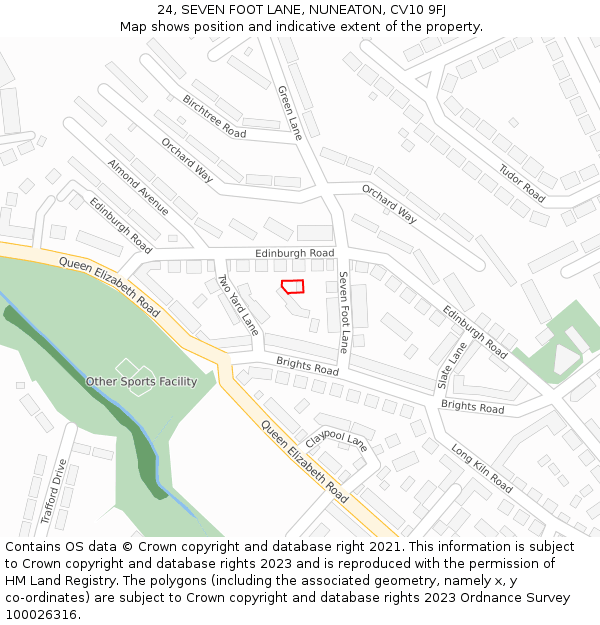 24, SEVEN FOOT LANE, NUNEATON, CV10 9FJ: Location map and indicative extent of plot