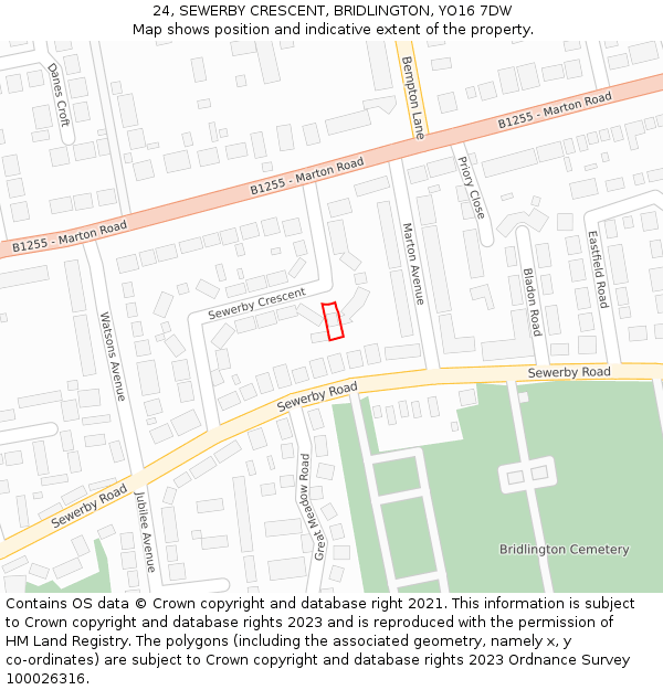 24, SEWERBY CRESCENT, BRIDLINGTON, YO16 7DW: Location map and indicative extent of plot