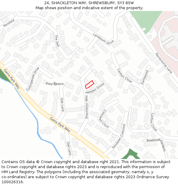 24, SHACKLETON WAY, SHREWSBURY, SY3 8SW: Location map and indicative extent of plot