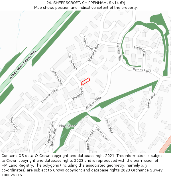 24, SHEEPSCROFT, CHIPPENHAM, SN14 6YJ: Location map and indicative extent of plot