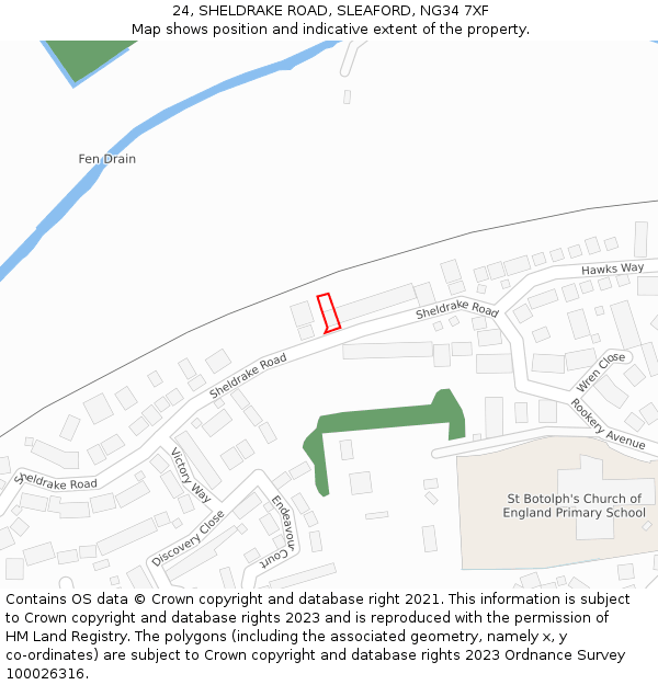 24, SHELDRAKE ROAD, SLEAFORD, NG34 7XF: Location map and indicative extent of plot