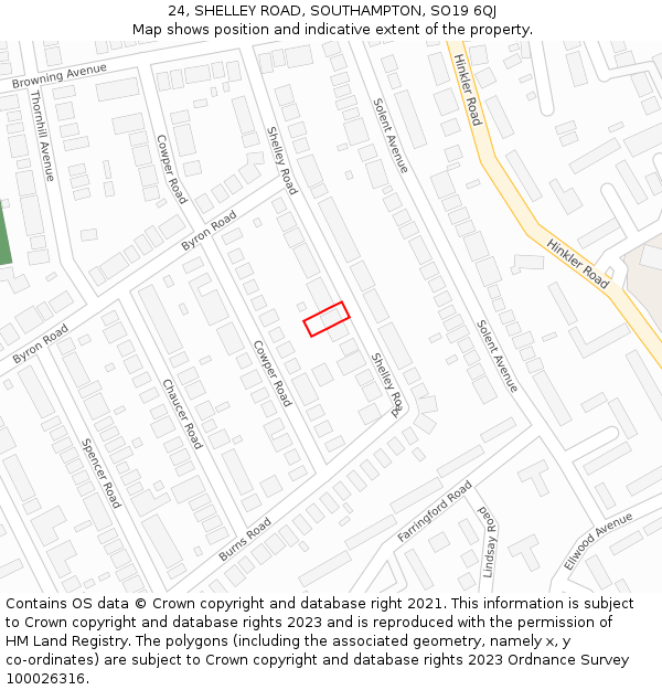 24, SHELLEY ROAD, SOUTHAMPTON, SO19 6QJ: Location map and indicative extent of plot