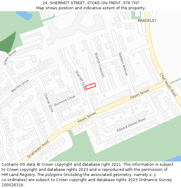 24, SHERRATT STREET, STOKE-ON-TRENT, ST6 7NT: Location map and indicative extent of plot