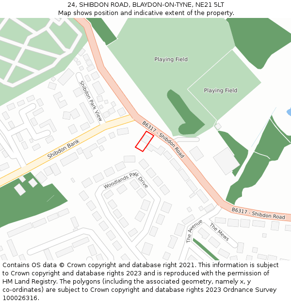 24, SHIBDON ROAD, BLAYDON-ON-TYNE, NE21 5LT: Location map and indicative extent of plot