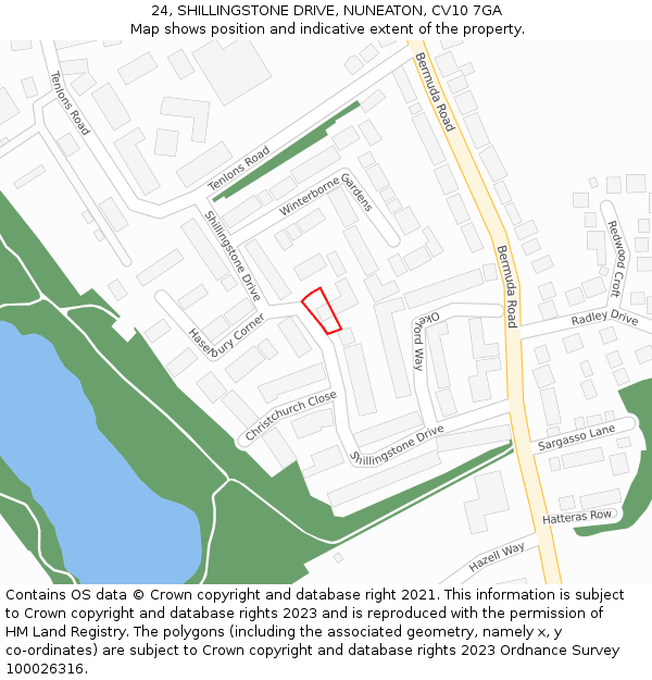 24, SHILLINGSTONE DRIVE, NUNEATON, CV10 7GA: Location map and indicative extent of plot