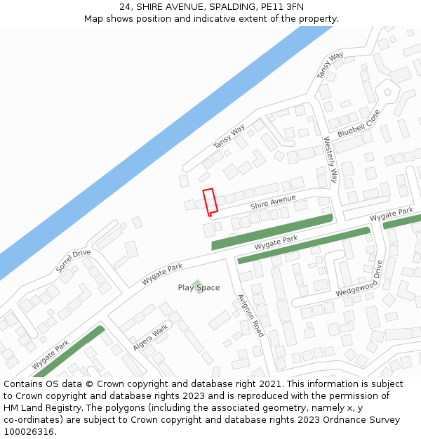 24, SHIRE AVENUE, SPALDING, PE11 3FN: Location map and indicative extent of plot