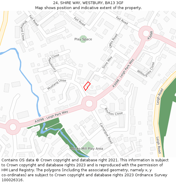 24, SHIRE WAY, WESTBURY, BA13 3GF: Location map and indicative extent of plot