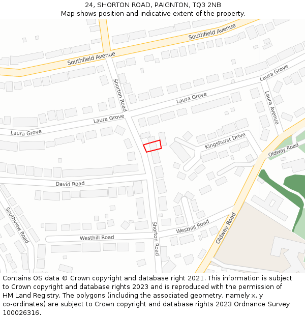 24, SHORTON ROAD, PAIGNTON, TQ3 2NB: Location map and indicative extent of plot