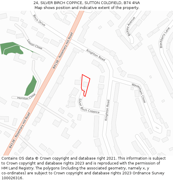 24, SILVER BIRCH COPPICE, SUTTON COLDFIELD, B74 4NA: Location map and indicative extent of plot
