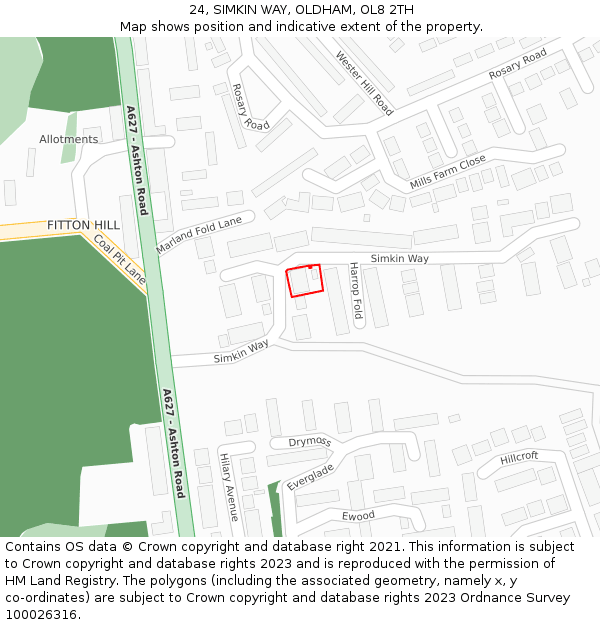 24, SIMKIN WAY, OLDHAM, OL8 2TH: Location map and indicative extent of plot