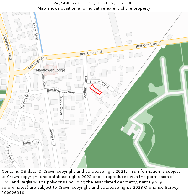 24, SINCLAIR CLOSE, BOSTON, PE21 9LH: Location map and indicative extent of plot