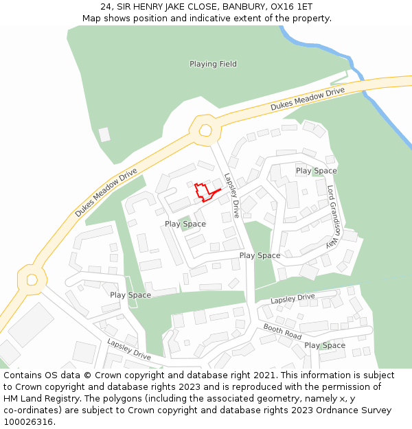 24, SIR HENRY JAKE CLOSE, BANBURY, OX16 1ET: Location map and indicative extent of plot