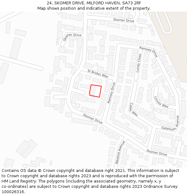 24, SKOMER DRIVE, MILFORD HAVEN, SA73 2RF: Location map and indicative extent of plot