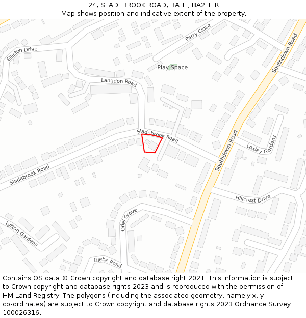 24, SLADEBROOK ROAD, BATH, BA2 1LR: Location map and indicative extent of plot
