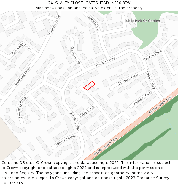 24, SLALEY CLOSE, GATESHEAD, NE10 8TW: Location map and indicative extent of plot