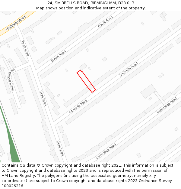 24, SMIRRELLS ROAD, BIRMINGHAM, B28 0LB: Location map and indicative extent of plot