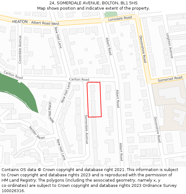 24, SOMERDALE AVENUE, BOLTON, BL1 5HS: Location map and indicative extent of plot