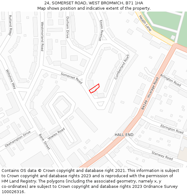 24, SOMERSET ROAD, WEST BROMWICH, B71 1HA: Location map and indicative extent of plot