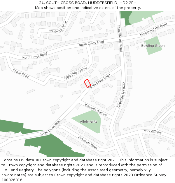 24, SOUTH CROSS ROAD, HUDDERSFIELD, HD2 2PH: Location map and indicative extent of plot