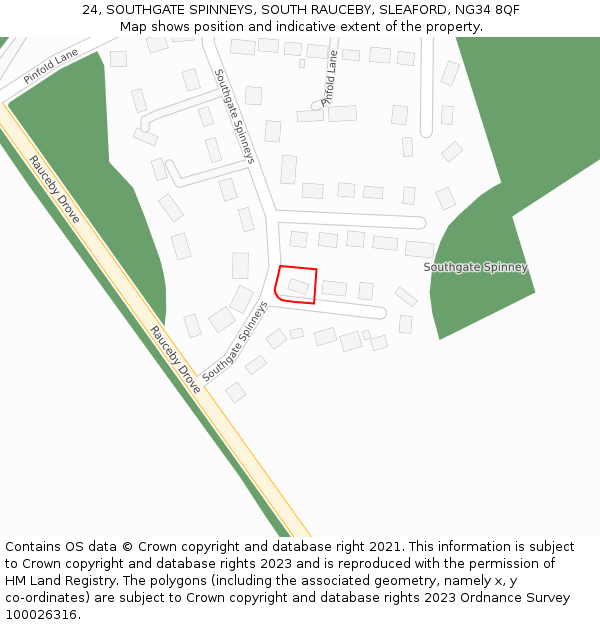 24, SOUTHGATE SPINNEYS, SOUTH RAUCEBY, SLEAFORD, NG34 8QF: Location map and indicative extent of plot