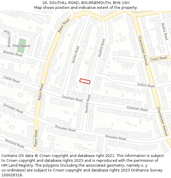 24, SOUTHILL ROAD, BOURNEMOUTH, BH9 1SH: Location map and indicative extent of plot