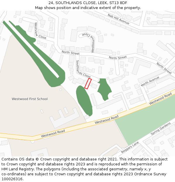 24, SOUTHLANDS CLOSE, LEEK, ST13 8DF: Location map and indicative extent of plot