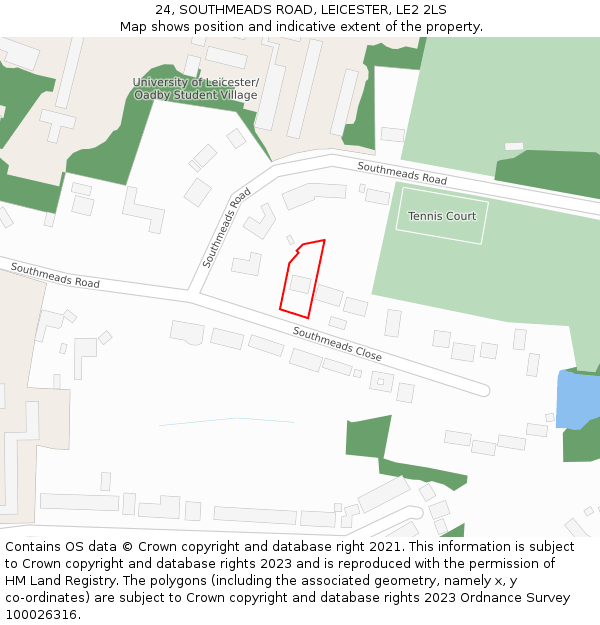 24, SOUTHMEADS ROAD, LEICESTER, LE2 2LS: Location map and indicative extent of plot